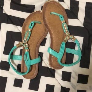 Blue and brown sandals